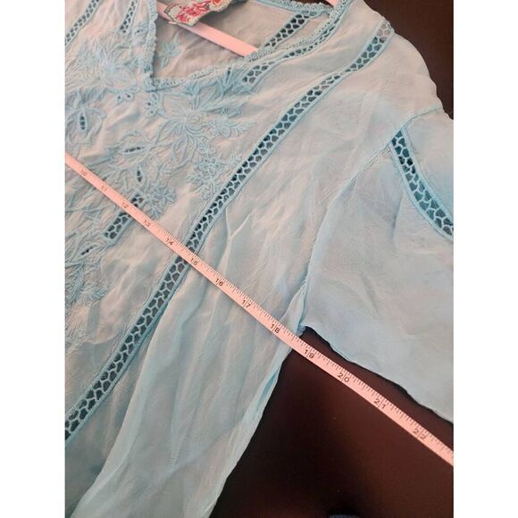 Johnny Was  3/4 sleeve flowy boho crochet embroidered  cupra  Rayon tunic size s - Picture 7 of 9